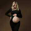 伸縮性のあるマタニティポグラルドレスセクシーなくぼみを明らかにする妊娠中の腹の長袖ポースタジオ衣類240301