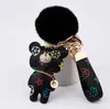 Designer de luxe ours cheveux boule conception voiture porte-clés faveur fleur sac pendentif charme porte-clés pour hommes cadeau mode PU animal porte-clés accessoires llavero catégorie