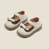 Chaussures en cuir First Walkers Claladoudou Enfant avec des chaussures de printemps souples beige-marron uni noeud papillon mignon petites filles chaussures pour enfants 240315