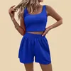 Europese en Amerikaanse stijl 2024 zomer slim fit dames kleine tanktop loszittende U-hals mouwloos effen kleur modieuze casual hardloopset