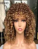 Синтетические парики для косплея Афро-кудрявый вьющийся парик с челкой Короткие синтетические парики для чернокожих женщин Омбер-коричневый Блондинка без клея Cospl6398645