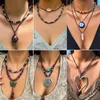 Pendant Necklaces Vintage Exaggerated Hollow Love Heart Necklace for Women Trendy Retro Bead Turquoise Set Statement Jewelry Gift