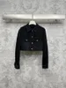 2024 Spring Black Denim Double Pockets Jacket Long Sleeve Lapel Neck Single-Breasted Jackets Coat Short Outwear WS4M15