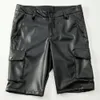 Shorts cargo de couro masculino stretch fashion PU couro shorts bolsos 240312