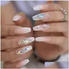 False Nails Nail Art 3D Rhinestones Press On Coffin Pre Design Extra Long Tips Display Ombre Fake Nude Pink Artificial Drop Delivery Dhrmk