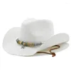 Berretti da donna cappello da sole bohémien per cappelli da spiaggia pieghevoli da donna estate paglia di carta panama bianco protezione UV da viaggio cowboy