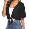 Blouses Femmes Femmes Élégantes Crop Tops Cover Ups Cardigan En Mousseline De Soie Couleur Unie Demi Manches Wraps Châles Casual Crème Solaire Lumière Été