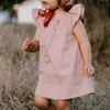 Girl's Dresses Girls summer dresses new linen bamboo fiber mix uniform color cute little flying sleeve princess dresses children clothes 240315