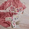 Bras Sets Women Mesh Lingerie Floral Embroidery Transparent Adjustable Strappy Bra And Panty Set Ultrathin See Through Erotic Costume