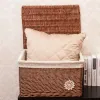 Baskets Wicker Storage Basket with Lid Woven Box Laundry Organizer Bins Rectangular Seagrass Baskets for Storage Decoration Rattan