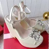 Designer Super High Heel Sandals Classic Chunky Heel Round Head Sandals Crystal Square Buckle Real Silk Dress Shoes Spring Summer Beach Heel Party Sandal With Box