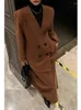 Zweiteiliges Kleid UNXX Rockanzüge Herbst Vintage Casual V-Ausschnitt Mantel Set Solide Lose Zweireihige Wollhälfte