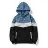 Men's Hoodies Color Patchwork Men American Casual Hooded Sweatshirt Boy Solid Pullovers Tops Teenagers Tracksuit Euro Hoodie