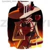 Herrtröjor tröjor kawaii tecknad Hazbin 3d tryck hoodie Hotel Sweatshirt Spring Fall Anime Hooded Pullover Harajujku Men Klädtraktik Kvinna L240315