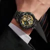 Montres-bracelets Montre de luxe à la mode pour hommes, cadran évidé, horloge à quartz, calendrier étanche, bracelet en acier pour hommes Relojes Para Hombres