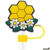 Boire Sts Bee Flower Sile St Toppers Accessoires ER Charms Réutilisable Anti-éclaboussures Bouchon Anti-poussière Décoratif 8Mm / 10Mm Party Drop Livraison Otjq3