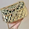 Bolso de diseñador Bolso de estrella de lujo Cuero espejado Doble cadena Mochila cruzada Hombro con embrague dorado y plateado