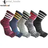Men's Socks 5 Pairs Man Sport Toe Cotton Striped Colorful Compression Sweat-Absorbing Deont Fitness Travel 5 Finger ShortC24315