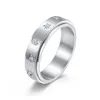 6mm Stainless Steel Diamond Stars and Moon Ring Inlay Diamond Rotatable Rings Rotating Relieve Anxiety Ring for Men Women Jewelry