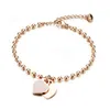 Pulseira feminina personalizada gravada em aço inoxidável, pulseira banhada a ouro rosa com pingente de coração 165mm 45mm extension191u