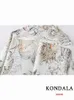 Kondala Vintage Chic Stampa Holidady Set casual Women Suite Fashion Sleeve Long Shirt Overszed Shirt Gambe Pant