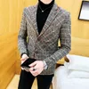 Gitter Marke Kleidung Männer Frühling Casual Business SuitMale hochwertige Baumwolle Slim Fit Blazer JackenMann Plaid Mäntel S-4XL 240311