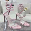 Rene Caovilla Cleo Sandals-女性の高さ9.5cmのヒールストラスクリスタルヘビアンクルラップラグジュアリーデザイナーウェディングシューズなし