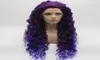 Iwona Hair Curly Long Purple Root Light Purple Ombre Wig 1837003700L Half Hand Tied Heat Resistant Synthetic Lace Front Wig2099115