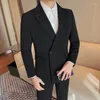 Мужские костюмы 2024, высококачественный модный красивый однобортный пиджак «все в одном», однотонный черный цвет
