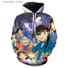 Męskie bluzy bluzy detektyw Conan 2021 Nowa animacja 3D Printing 3D Hoodie Pullover Mens and Women Childrens Sports Shirt Dent Leisure L240315
