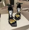 Luxe Bruids Trouwjurk Dames Zea Sandalen Schoenen Metalen Bloemen Pumps Vierkante Neus Dame Hoge Hakken Zwart Satijn Gladiator Sandalias EU35-41