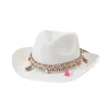 Bérets Style bohémien chapeau de paille gland coquille colorée corde décor Non étouffant unisexe grand bord crème solaire Jazz accessoires de mode