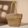 Ny Hollow Woven Fashionable Women's Bag Contrast Color Paper Rep Straw Woven Bag Travel Holiday Photo Bag 240315