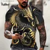 Homens camisetas Mens Dragão T-shirt Moda 3D Impresso Camiseta Animal Padrão Curto Slved Oversized Strtwear Ts Verão Casual Mens Tops Y240321