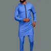 Kaftan Mens بدلة Kaunda حول الرقبة بأكمام طويلة أعلى بانت بانت أفريقية الزي التقليدي الزي ارتداء 2pcs مجموعات زفاف الملابس غير الرسمية 240315