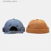 Bola Caps Japonês Vintage Dome Hat Mens Melon Beanie Cap Unisex Pano Adesivo Ajustável Hip Hop Bonnet Beanies Tendência Yuppies Docker HatY240315