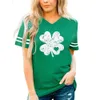 T-shirt stampata in erba per top estivo da donna a maniche corte con scollo a V casual con trifoglio