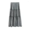 Юбки Коричневая бархатная юбка для женщин 2024 Весеннее плиссированное платье Базовое простое корейское платье трапециевидной формы с высокой талией