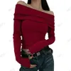 2024 New One Long Sleeved Spicy Girl Off the Shoulder Sexy Tight Bottom T-shirt for Women PG2226