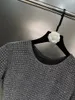 Женские блузки, осенняя эластичная вязаная футболка с блестящим ромбовидным вырезом и круглым вырезом на талии, футболка с короткими рукавами