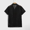 Men's Casual Shirts 2024 Men Summer Shirt Hollow Out Short Sleeves Lapel See-through Thin Single-breasted Cardigan Solid Color Male Sport