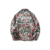 Jaquetas masculinas hip hop baggy jaqueta abstrata flor e grama bordado emenda único breasted casaco casal moda streetwear outono