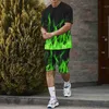 Herrspårsuits 2017 sommar Nya herrar Short Sleeved T-shirt Set Fashion Flame 3D Printing Sweatshirt Casual Beach Street Youth Two Piece Set Q240314