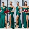 2024 Sexy Side Split Mermaid Prom Dresses Dark Green Satin Sleeveless Long Bridesmaid Dress Special Occasion Gowns Pageant Wear Open Back