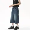 IEFB Korean Style Vintage Mens Jeans Summer Loose Male Wide Leg Knee Length Shorts Washed Fashion Denim Trouser 9A8825 240308