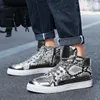 Casual skor silver snaker läder män märke sneakers trendiga dragkedjor design herrar vulkaniserad glitter hög topp