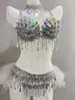 Stage Wear Belly Dance Set Dancer Competition Performance Silver Scale Sequins Bikini Rave Outfit Nightclub Bar Party Costume