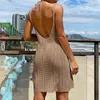Mulheres verão crochê cobrir vestido de praia roupa de banho sólida sem costas rendas beachwear 2024 túnica bikini cover-ups vestido