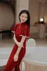 Этническая одежда, красный Cheongsam, китайское женское кружевное длинное кипао, традиционное платье для свадебной вечеринки, вечернее платье, одежда