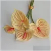 Dekorativa blommor kransar 4 huvud pu anthurium gäng blommor konstgjord palm bukett bröllop arrangemang väg leder boll hem dekor dhrtz